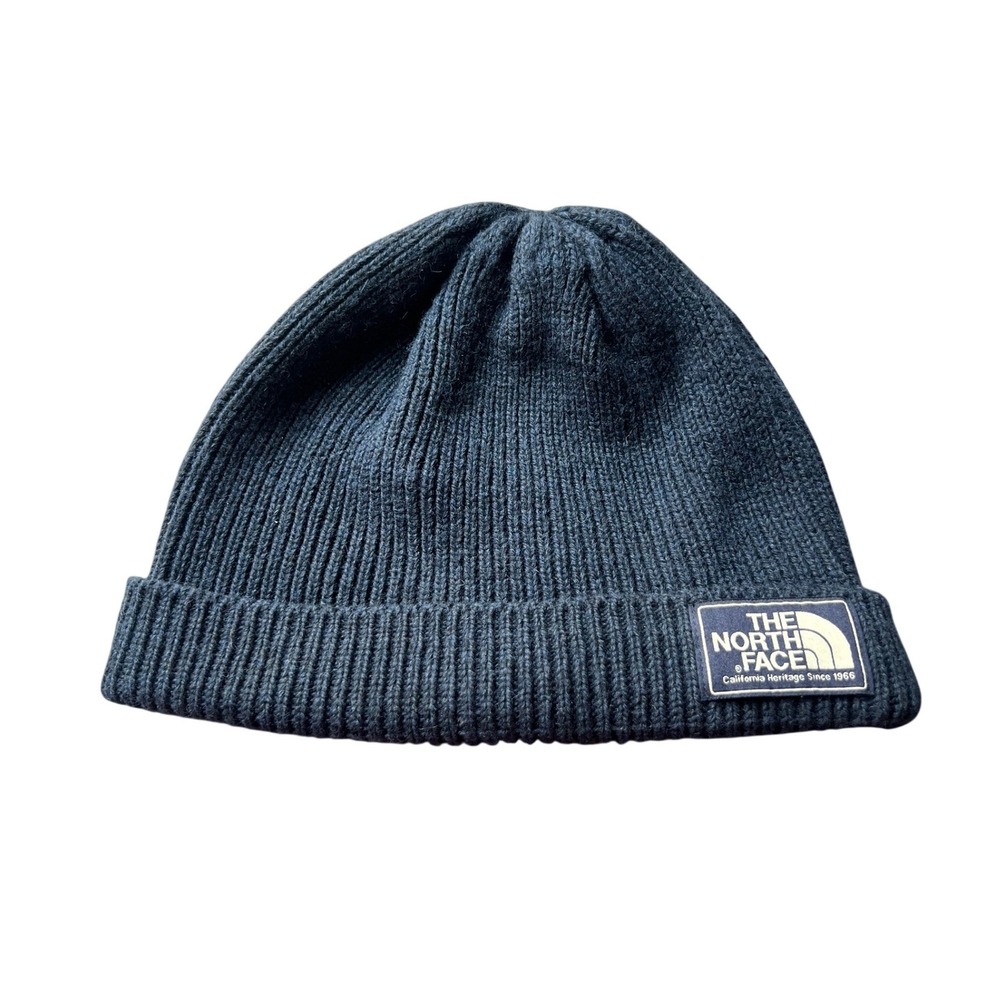 The North Face Salty Dog Beanie Navy Blue Ribbed Knit Wool Blend Hat One Size